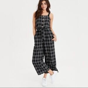 Black Plaid Wide-Leg Jumpsuit  American Eagle brand
